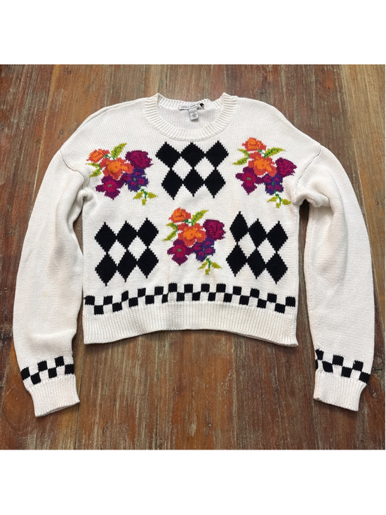 Autumn Cashmere Sweaters - Cotton by Autumn Cashmere Floral Argyle Knit Sweater Size Small Italian Yarn